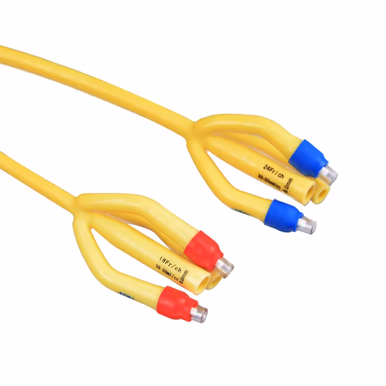 Одноразовый 4-ходовой двойной баллонный женский мочевой катетер Фолея с латексным силиконовым покрытием периодического действия